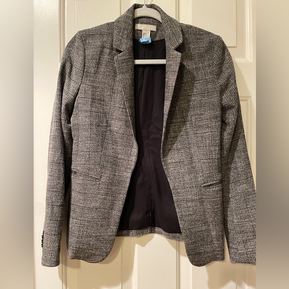 H&M Classic Black and Gray Plaid Blazer